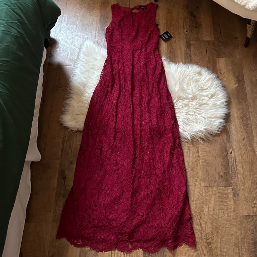 LULU’S Brilliant Babe Wine Red Lace Maxi Dress - Picture 3 of 5